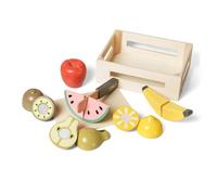 Hooga Wooden Cutting Play Food Set with Crate, Pretend Fruit, 9 Piece | Wooden Cutting Fruits, Chopping Board, Toy Knife and Pretend Food Pieces for Kitchen Role Play, Ages 3+