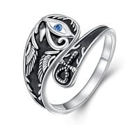 HOOHWE 925 Sterling Silver Eye of Horus Open Adjustable Ring for Women Evil Eye Rings Cross Spoon Ring Vintage Jewelry Gift for Women Men