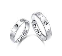 HOOHWE 925 Sterling Silver Matching Couple Rings Pair Engagement Ring Sun and Moon Ring His and Hers Rings Adjustable I Love You Promise for Lovers