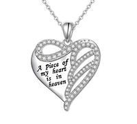 HOOHWE 925 Sterling Silver Memorial Necklace A Piece of My Heart Is In Heaven Infinity Angel Wing Heart Keepsake Pendant Necklace for Women Remembrance Sympathy Gift