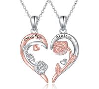 HOOHWE 925 Sterling Silver Mother and Daughter Necklaces for 2 Rose Matching Heart Necklaces for Mom Mother's Day Gifts Jewelry for Mama