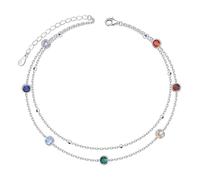 HOOHWE Ankle Bracelets for Women 925 Sterling Silver Colorful Cubic Zirconia Beaded Anklet Double Layered Women's Anklets Beach Foot Chain Jewelry