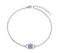 HOOHWE Anklets for Women 925 Sterling Silver Blue Evil Eye Ankle Bracelets Adjustable Layered Anklet Summer Beach Foot Chain Jewelry