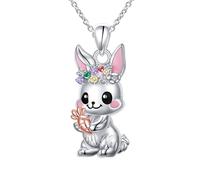 HOOHWE Bunny Necklace for Women 925 Sterling Silver Rabbit Pendant Necklaces Cute Rabbit Gifts for Rabbit Lovers Animal Jewelry for Women Teen Girls