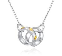 HOOHWE Double Circle Necklace for Women 925 Sterling Silver Moon and Star Interlocking Pendant Necklaces Jewelry for Women