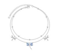 HOOHWE Dragonfly Ankle Bracelets Jewelry Anklet for Women Teen Girls Sterling Silver Dragonfly Blue Zirzon Anklet Chain Link Anklets