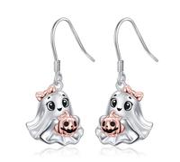 HOOHWE Ghost Earrings Halloween Dangle Drop Earring S925 Sterling Silver Cute Halloween Earrings Ghost Jewelry Gifts for Women