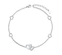 HOOHWE Heart Anklets for Women 925 Sterling Silver Adjustable Foot Beaded Heart Ankle Bracelet Layered Summer Beach Foot Chain Anklets Jewelry for Women and Teen Girls