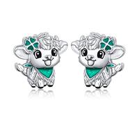HOOHWE Highland Cow Jewelry Set 925 Sterling Silver Cute Animal Stud Earrings Four Leaf Clover Earring for Women St Patricks Day Lucky Gifts