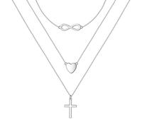 HOOHWE Layered Necklaces for Women 925 Sterling Silver Multilayer Necklace Infinity Heart and Cross Pendant Necklace for Women Long Chain Jewelry