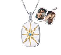 HOOHWE Lockets Necklace for Women Photo Locket Necklace Sterling Silver Compass Locket Necklaces Hold Pictures Picture Keepsake Memory Gifts for Women Men