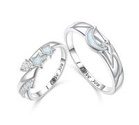 HOOHWE Moon and Star Sterling Silver Eternity Rings - His and Hers Matching Rings - Promise Rings - Valentines Day Gifts - Engraved 'I Love You' - Silver