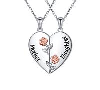 HOOHWE Mother and Daughter Necklaces 925 Sterling Silver Rose Family Necklaces for 2 Matching Heart Jewelry Gifts for Mom and Daughter Mother's Day Gifts