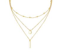 HOOHWE Necklaces S925 Sterling Silver Layered Necklaces Golden Plated Multilayer Triple Long Chain Y Clavicle Pendant for Women Lady Jewelry