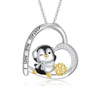 HOOHWE Penguin Necklace for Women 925 Sterling Silver Pendant Necklace Heart Penguin Necklaces Cute Animal Jewelry Gift for Women