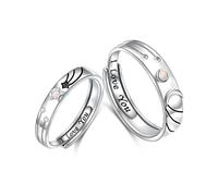 HOOHWE Promise Rings for Couples Sterling Silver Matching Rings for Women Men Adjustable Opal Star and Moon Rings Carved I Love You Couples Jewelry Gift