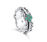 HOOHWE Rotatable Four Leaf Clover Rings for Women Vintage Fidget Rings for Anxiety Sterling Silver Spinner ring Chunky Ring Embossed Four Leaf Clover Gift for Women Girl