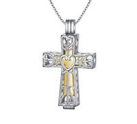 HOOHWE S925 Sterling Silver Cremation Urn Memorial Cross Pendant Necklace with Hollow Urn Cremation Jewelry for Ashes keepsake