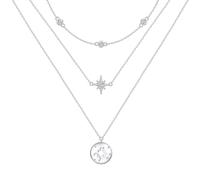 HOOHWE S925 Sterling Silver Layered Necklaces Multilayer Necklaces Star and coin Triple Long Chain Y Clavicle Pendant for Women Lady Jewelry