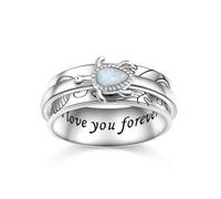 HOOHWE Sea Turtle Anxiety Rings 925 Sterling Silver Spinner Fidget Ring Synthetic Opal Worry Stress Relieving Boredom ADHD Autism Ring Jewelry Birthday Gifts for Women Men Size N 1/2