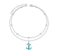 HOOHWE Sterling Silver Ankle Bracelets For Women Anchor Anklets For Women Blue Opal Ankle Bracelet Birthday Jewelry Adjustable Anklet Gift for Sister Daughter