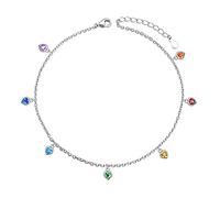 HOOHWE Sterling Silver Anklet for Women Rainbow Heart Beach Anklet Beads Foot Chain Adjustable Jewelry Accessories for Women and Girls