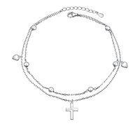 HOOHWE Sterling Silver Anklets for Women Cross Ankle Bracelet Layered Foot Chain with Beaded Simple Fashion Adjustable for Girls (Cross 2)