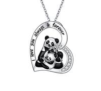 HOOHWE Sterling Silver Panda Necklaces for Women Mother and Daughter Heart Necklace Engraved I Love You Always and Forever Panda Animal Jewelry Mother's Day Gifts for Mom