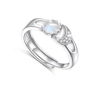 HOOHWE Sterling Silver Ring Opal Created Ring Sun Moon Adjustable Solitaire Ring Jewelry Gifts for Women (R 1/2)