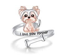 HOOHWE Yorkie Ring 925 Sterling Silver Adjustable Cute Animal Open Rings Rose Gold Dog Jewelry Gift for Women