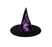 Hooin Halloween Reversible Sequin Witch Hat. Reversible Sequin Costume Party Hat. (Purple/Silver)