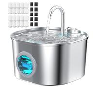 HOOISE Cat Water Fountain with 10 Filters + 10 Sponges,Pet Fountains Cats Automatic Waterer Bowls for Drinking Small Dog Water Dispenser Indoor Metal Pets Water Faucet Bottle Kitty Watering Supplies