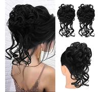 HOOJIH 2 Pieces Messy Bun Hairpiece Torn Updo with Vine Hair Bun Extensions Wavy Curly Ponytail Hair Ties for Women HB010 Dasiy Black
