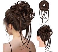 HOOJIH Messy Bun Hair Piece, Super Long Tousled Updo Hair Bun Extensions Wavy Hair Wrap Ponytail Hairpieces Hair Scrunchies with Elastic Hair Band HB007 Grace - Warm Brown with Little Black Mixed
