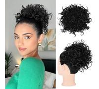HOOJIH Messy Hair Bun Hair Piece Elastic Drawstring Loose Wave Large Curly Bun Short Synthetic Ponytail Extension for Women Daily Use - Natural Black