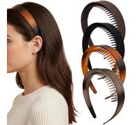 Hoojoot 4PCS Fashion Headbands Plastic Hair Head Band Comb with Teeth, Headband with Teeth for Girls Non Slip,women's Recycled Plastic Black&Brown headbands,Gifts for Women and Teen Girls