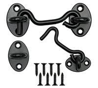 Hook and Eye Latch 3 Inch Black Cabin Hooks Outside 2Pcs Metal Door Hook Latches Heavy Duty Cabinet Latches for Door Gate Window Closet Shed 75mm
