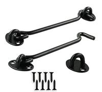 Hook and Eye Latch Barn Door Latch, 2 Pcs Stainless Steel Heavy Duty Solid Thicken Gate Latch, Cabin Easy Lock for Door Gate Window Closet Shed (6 Inch, Black)