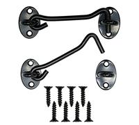 Hook and Eye Latch Black 4 Inch Cabin Hooks and Eye 2Pcs Metal Door Hook Latch Heavy Duty Cabinet Latches for Door Gate Window Closet Shed