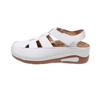 Hook And Loop Adjustable Sandals Women, Ankle Strap Sandals For Women,Cutout Closed-Toe Wedge Sandal, Contrast Stitching Casual Footwear For Market Strolls, Coastal Walks, Casual Meetups