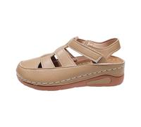 Hook And Loop Adjustable Sandals Women, Ankle Strap Sandals For Women,Cutout Closed-Toe Wedge Sandal, Contrast Stitching Casual Footwear For Market Strolls, Coastal Walks, Casual Meetups