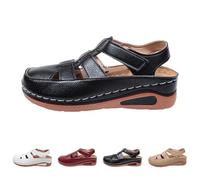 Hook And Loop Adjustable Sandals Women, Ankle Strap Sandals For Women,Cutout Closed-Toe Wedge Sandal, Contrast Stitching Casual Footwear For Market Strolls, Coastal Walks, Casual Meetups