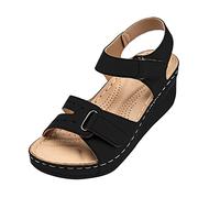 Hook And Loop Fastener Strap Wedge Sandals For Women Ladies Girls Comfortable Wedges Sandals Causal Shoes Fall Women Shoes (Black, 5.5)