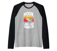 Hook Line and Sinker Bass Fishing Sunset Raglan Baseball Tee