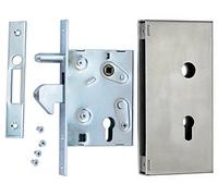 Hook lock with lock case for sliding doors with guide pin