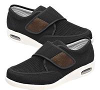 Hook & Loop Slippers Diabetic Shoes for Men Extra Wide Width Orthopedic Adjustable Closure Walking Sneakers Lightweight Anti Slip Sneaker Sole with Arch Support Cushioning Therapeutic(Black,9.5 UK)