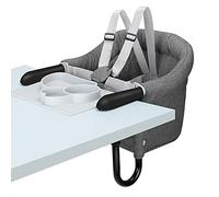 Hook On Chair with Tray, Fold-Flat Storage and Tight Fixing Clip on High Chair, Portable Baby Feeding Seat, High Chair for Home and Travel (Grey)