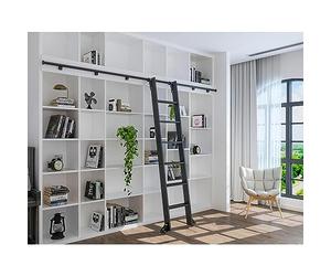 Hook on Sliding Library Ladder Hardware Kit, Telescoping Upper Hook, Bottom Brake Roller, Rustic Black Finish(No Ladder), Sliding Hook Assemblies(limited To Ladder Thickness 2.5cm) (Size : 2