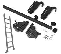 Hook-On Sliding Stepladder Hardware Set with Telescopic Upper Roller, Floor Wheels, and Brakes