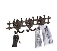 Relaxdays Wall-Mounted Coat Rack, Horses Design, Cast Iron, 6 Hooks, Unusual Look, Key Hanger, 11 x 36.5 x 3.5 cm, Brown